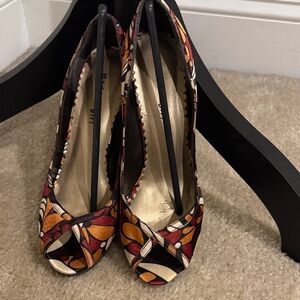 Madden Girl Red and Orange Patterned Peep-Toe Heels